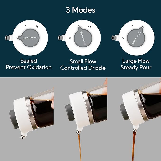 KITCHENDAO Precision Pour Glass Soy Sauce Dispenser with 3 Modes, Drip-free Spout, Two Adjustable Flowing Speed, 6 oz Oil Dispenser Bottle for Kitchen, Borosilicate Glass Olive Oil Bottle for Cooking - Image 2