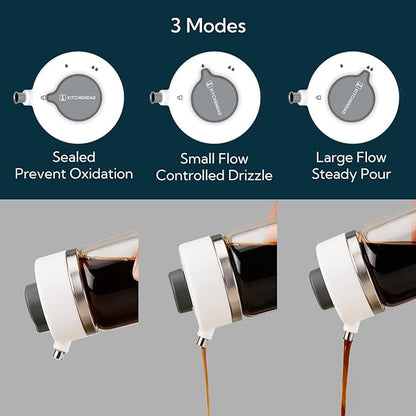 KITCHENDAO Precision Pour Glass Soy Sauce Dispenser with 3 Modes, Drip-free Spout, Two Adjustable Flowing Speed, 6 oz Oil Dispenser Bottle for Kitchen, Borosilicate Glass Olive Oil Bottle for Cooking - Image 2