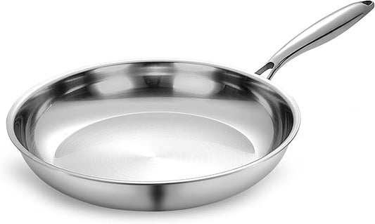 SuperCook Stainless Steel 12 Inch Tri-Ply Frying Pan, Large Frying Pan, Stainless Steel Skillets, Non-Toxic, Multiclad, Induction Oven Compatible, Dishwasher Safe