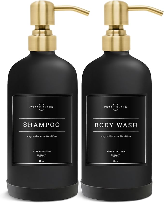 Vine Creations Black Glass Soap Dispenser, 2 Pack Kitchen Soap Dispenser Set with Stainless Steel Pump, 16 oz Dish Soap and Hand Soap Dispensers for Bathroom with Waterproof Labels - Image 7