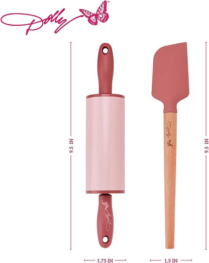Dolly Parton Mini Spatula and Rolling Pin Set, 2 Piece, Blush
