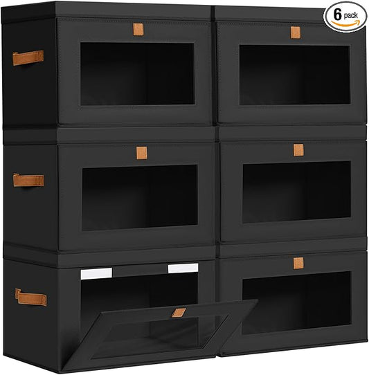 DIMJ Storage Bins with Lids - 6 Pack Large Fabric Closet Organizer with Window & Handles, Collapsible Decorative Storage Boxes for Shelves Under Bed, Books Clothes Blankets Sweaters Organization by DiMJ