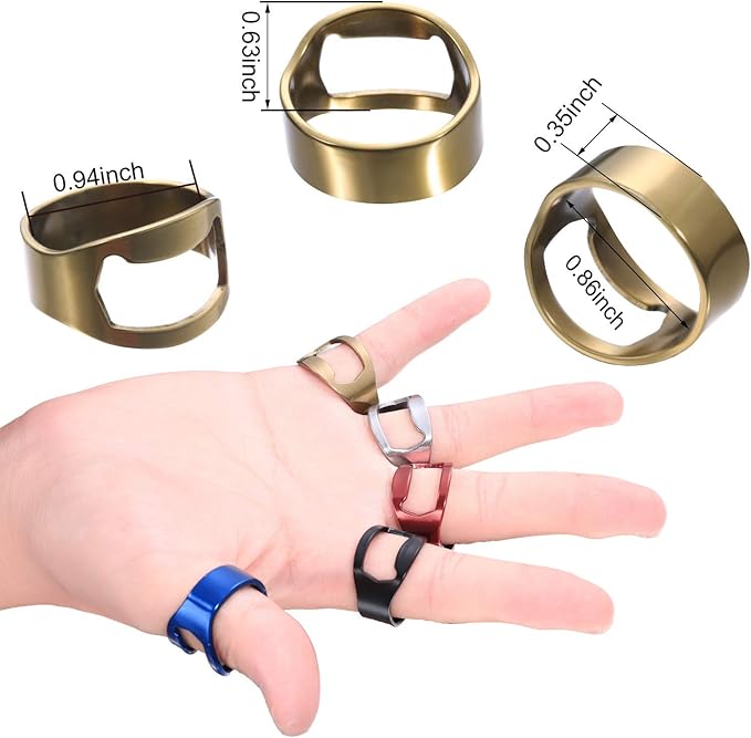 Boao 10 Pieces Bottle Opener Ring stainless Steel Beer Finger Bottle Opener Colorful for Party Present Supplies(Black,Silver,Red, Yellow, Blue) - Image 2