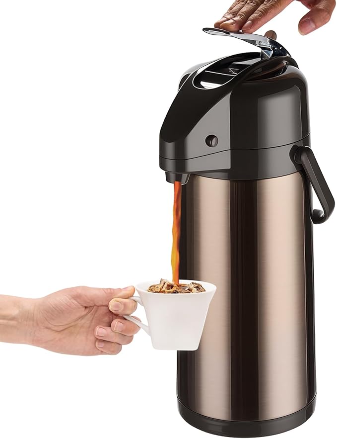 PARACITY Upgraded Airpot Coffee Carafe with Double Pump, Stainless Steel Drink Dispenser for Hot/Cold Beverage with Lazy Susan Base, Coffee Termos Para Cafe for Hot Cocoa for Parties