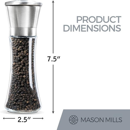 Prefilled Stainless Steel Salt and Pepper Grinder Two Piece Set - Includes Himalayan Salt and Quality Black Pepper - Glass and Stainless Steel Mill - Large Capacity Shakers - Top Loading By Mason Mil - Image 3
