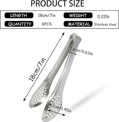6 PCS Silver Serving Tongs for Party 7 Inch Stainless Steel Serving Utensils for Salad Buffet and Dessert(Sliver)