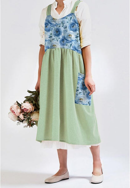 Uaussi Cotton Linen Apron Cross Back Work Apron for Women with Pockets Pinafore Dress X Cross Halter Apron for Chef Gardening - Image 5