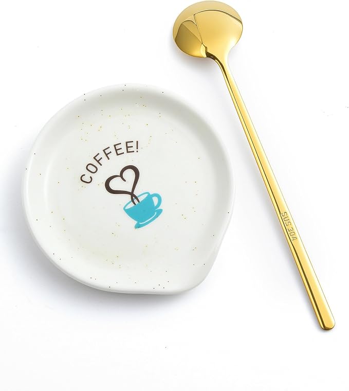 FANGSUN Coffee Spoon and Rest Set,Mini Spoon Holder for Teaspoon, Stirrers, Farmhouse Ceramic 3.5-Inch Small Tea Spoon Rest for Coffee Bar Accessories/Station Decor/Ideas Gifts, White by FANGSUN