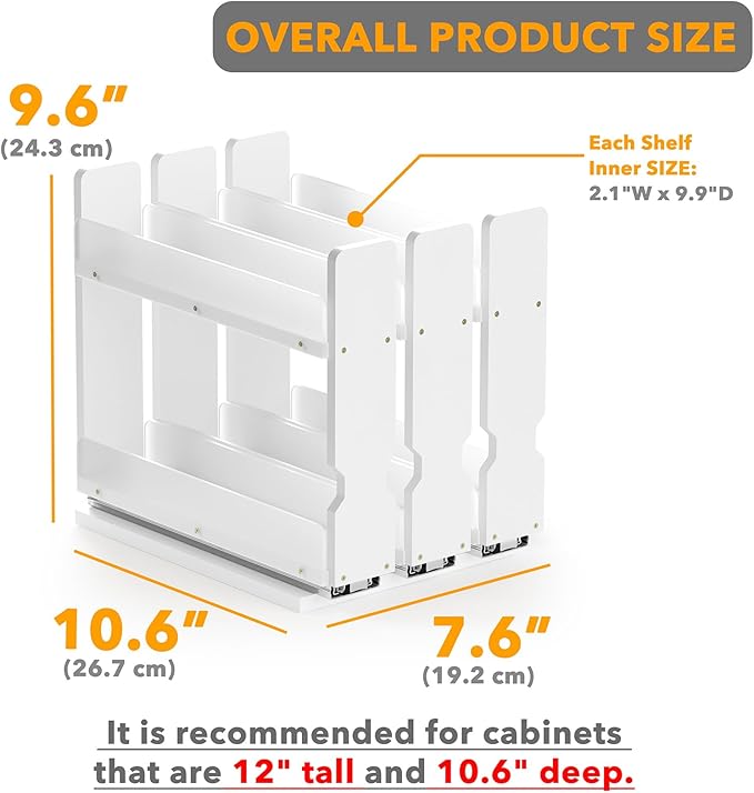 SpaceAid Bamboo Pull Out Spice Rack Organizer for Cabinet, Heavy Duty Slide Out Seasoning Kitchen Pantry Sliding Vertical Organization, 7.6" Wide, 3 Drawers(2" Wide), 2-Tier, White - Image 3