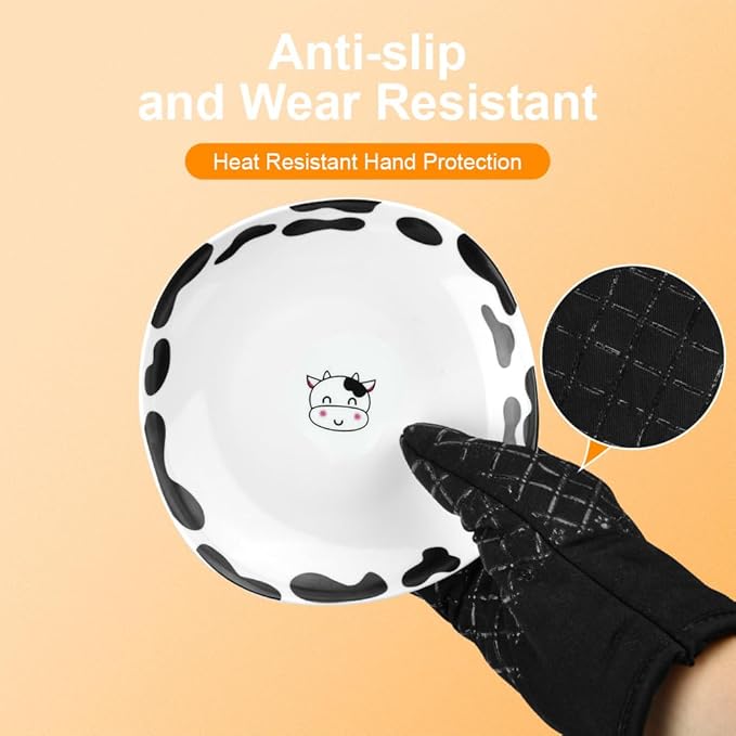 AUAUY Oven Mitts and Pot Holders 4PCS Set, 230°C/446°F Heat Resistant BBQ Gloves, Extra Thicken Long Cotton Oven Mittens, Silicone Stripes Non-Slip Kitchen Mittens for Cooking Baking Grilling - Image 5