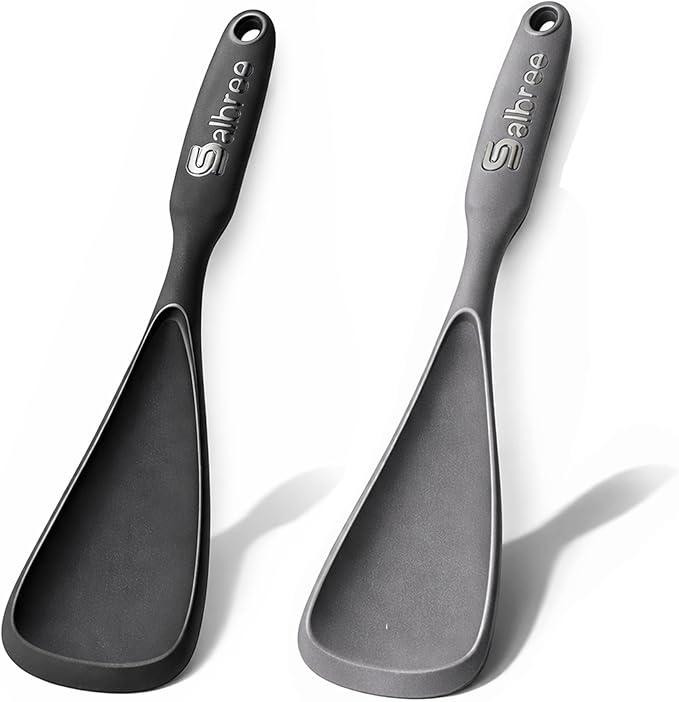 Silicone Spoon Spatula for Cooking - Multifunction Scoop Spatula Spoonula - Heat Resistant Cooking Spoon for Nonstick Cookware - Large Silicone Kitchen Spoon - Seamless Design (Gray/Black,2pcs) by salbree