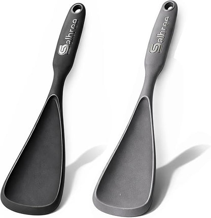Silicone Spoon Spatula for Cooking - Multifunction Scoop Spatula Spoonula - Heat Resistant Cooking Spoon for Nonstick Cookware - Large Silicone Kitchen Spoon - Seamless Design (Gray/Black,2pcs) by salbree