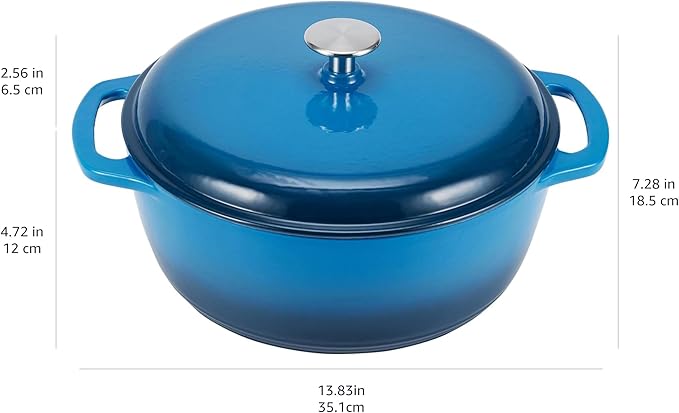 Amazon Basics Enameled Cast Iron Dutch Oven Pot with Lid, Round, Dual Handles, Heavy-Duty, Oven Safe for Baking, Roasting, Stews, 6-Quart, Blue - Image 5