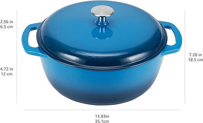 Amazon Basics Enameled Cast Iron Dutch Oven Pot with Lid, Round, Dual Handles, Heavy-Duty, Oven Safe for Baking, Roasting, Stews, 6-Quart, Blue - Image 5