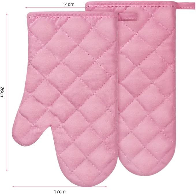 AUAUY Pink Oven Mitts, 1 Pair Kitchen Mittens, 392°F Heat Resistant Oven Gloves Non-Slip Kitchen Gloves for Oven, BBQ Gloves-Oven Mitts Infill Cotton Cooking Gloves for Oven Grilling Cooking Baking - Image 8