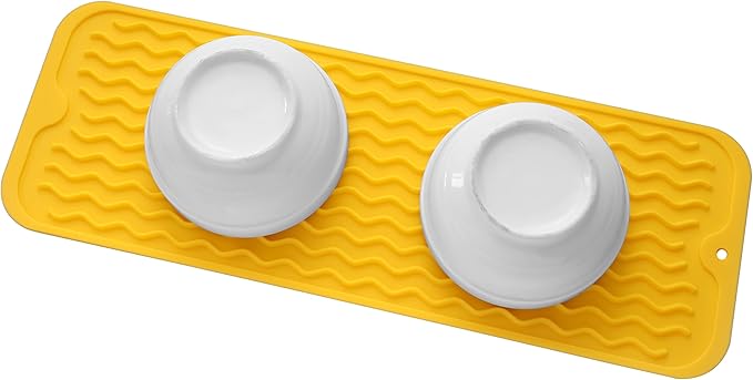 MicoYang Silicone Dish Drying Mat for Multiple Usage,Easy clean,Eco-friendly,Heat-resistant Silicone Mat for Kitchen Counter,Sink,Bar,Bottle,or Cup Yellow M 17 inches x 6 inches - Image 8