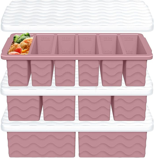 3-Pack Silicone Freezer Trays with Lid,2 Large 2-Cup(500ml)&4 Medium 1-Cup(250ml)&6 Small 1/2-Cup(125ml) Soup Freezer Container Molds,Ice Cube Tray For Meal Prep&Freezing Soup,Stews,Sauces