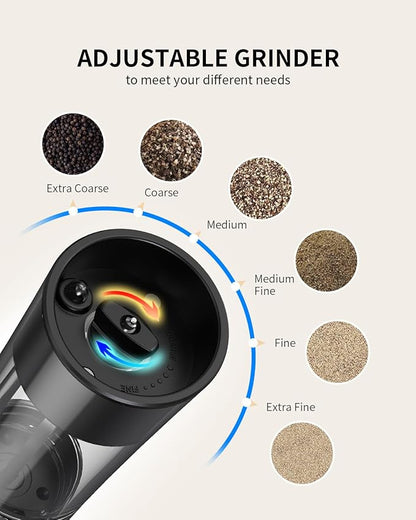 CIRCLE JOY Rechargeable Gravity Electric Salt and Pepper Grinder Set Automatic Stainless Steels Salt and Pepper Mills with LED Light, No Battery Needed, Adjustable Coarseness,for Home Kitchen BBQ - Image 4