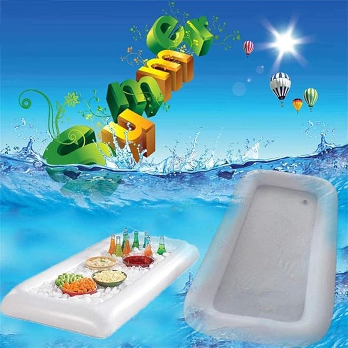 8Pack Party Supplies (food covers*3, tablecloth*1, Inflatable Serving Bars*1,Ice Bag*2, Pump*1),Pool Party Buffet Drink Cooler, Ice Tray Food Drink Containers for BBQ Picnic Pool Garden Party Wedding - Image 4