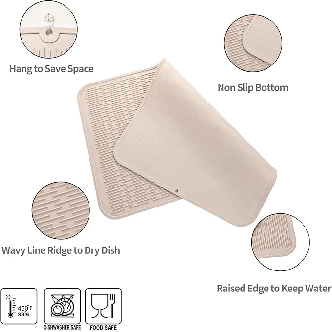 MicoYang Silicone Dish Drying Mat for Multiple Usage,Easy clean,Eco-friendly,Heat-resistant Silicone Mat for Kitchen Counter or Sink,Refrigerator or Drawer Liner Tapioca 4XL 32 inches x 18 inches - Image 4
