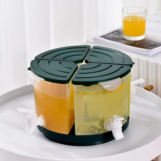 Beverage Dispenser for Fridge, 5.5 L/1.5 Gallon Rotating Plastic Drink Dispenser with Spigot 4 Grids Cold Kettle Refrigerator Iced Lemonade Juice Containers for Daily Use (Green)