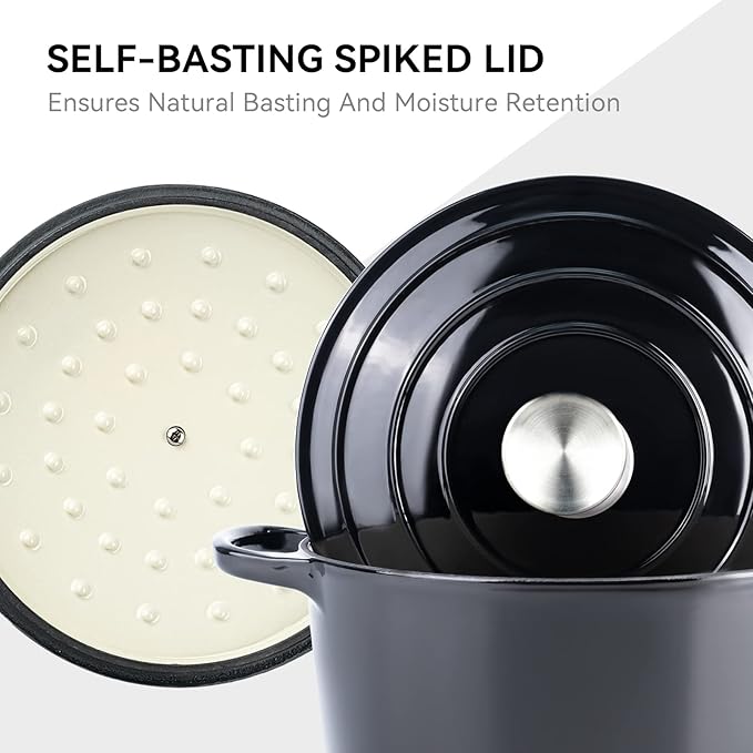 Miereirl 6 Quart Enameled Dutch Oven Pot with Lid, Cast Iron Dutch Oven with Dual Handles for Bread Baking, Cooking, Non-stick Enamel Coated Cookware (Black) - Image 6