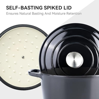 Miereirl 6 Quart Enameled Dutch Oven Pot with Lid, Cast Iron Dutch Oven with Dual Handles for Bread Baking, Cooking, Non-stick Enamel Coated Cookware (Black) - Image 6