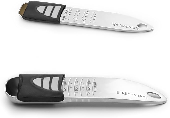 KitchenArt Stainless Steel Pro Sliding Adjust-A-Tablespoon and Teaspoon, Adjustable Measuring Spoon Set by KitchenArt