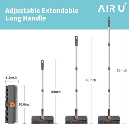 Floor Scrub Brush with Long Handle, 3 in 1 Scrape and Heavy-Duty Stiff Bristle Scrubber Brush for Cleaning Shower Bathroom, Patio, Pool, Garage, Kitchen, Wall and Deck (Gray, 1 Pack)