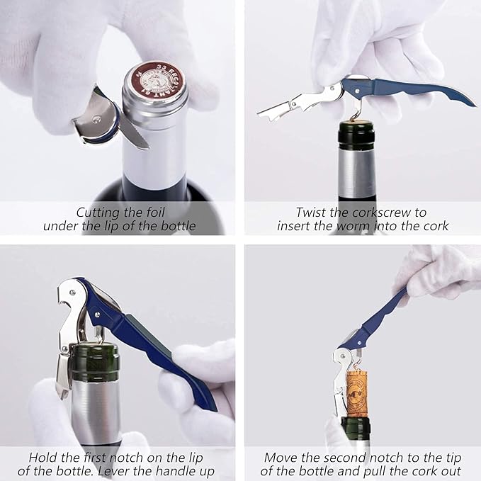 HYZ 2-Pack Wine Opener Waiter Corkscrew, Professional Wine Key for Servers, Bartender with Foil Cutter, Manual Wine Bottle Opener Double Hinged (Navy Blue) - Image 5