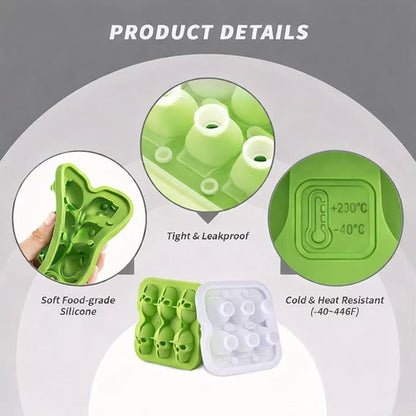 Skull Ice Cube Mold, 6-Cavity Silicone Ice Tray for Whiskey, Cocktails, and Beverages, Food-Grade Flexible Ice Maker for Halloween & Party Drinks, Easy Release & Dishwasher Safe (Green)