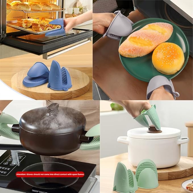 Oven Mitts，Mini Oven Gloves Silicone Heat Resistant Cooking Pinch Mitts Potholder for Air Fryer Kitchen Cooking & Baking (Grey)