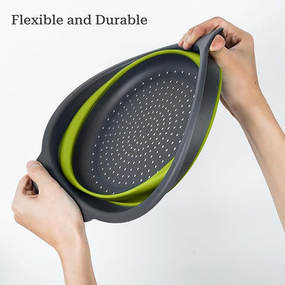 Collapsible Colander 3-Pack Set Space-Saving Foldable Kitchen Strainer with Non-Slip Base Durable Thickened PP+TPE Collapsible Strainers for Pasta, Vegetables, Fruits (Gray-Green) - Image 5
