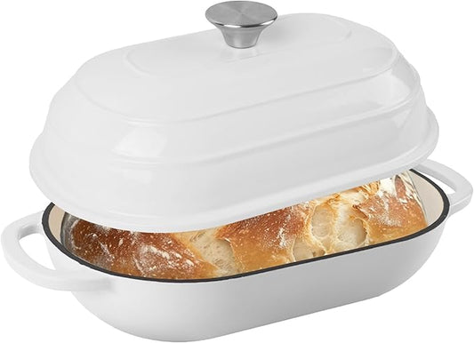 Premium Enameled Cast Iron Dutch Oven for Bread Baking | Non-Stick 5QT Oval Bread Oven with Lid | Perfect for Sourdough, Loaf, and Artisan Baking (Beige, 5 QT)