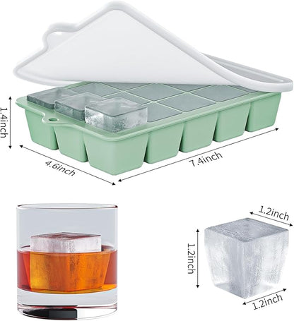 Silicone Ice Cube Tray 3 Pack - EASY RELEASE ice cube tray with lid, BPA Free Ice Cubes Trays for Freezer,ice cube mold for Cocktail,Whiskey (Black+Grey+Mint) - Image 4