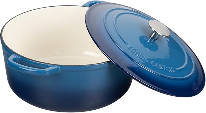 EDGING CASTING Enameled Cast Iron Dutch Oven Pot With Lid for Cooking, Bread Baking, Bread Oven, 5.5 Quart, Lake Blue - Image 6