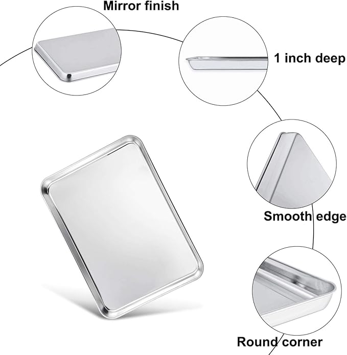 TeamFar Toaster Oven Pan Tray with Cooling Rack, Stainless Steel Toaster Ovenware Pan, Compact 8''x10.5''x1'', Healthy & Non Toxic, Rust Free & Easy Clean - Dishwasher Safe