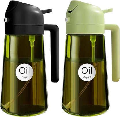 YARRAMATE 16oz/470ml 2PCS Light Blockage Dark Oil Sprayer for Cooking, 2 in 1 Olive Oil Dispenser Bottle for Kitchen, Green Glass Oil Bottle, Food-Grade Oil Mister for Air Fryer, BBQ (Black & Green) by YARRAMATE