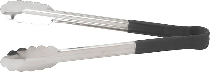 Winco Utility Tong with Black Non-Slip Grip, 12-Inch, Stainless Steel by Winco