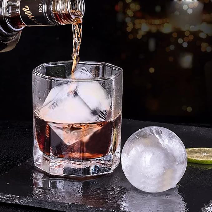 ROTTAY Ice Cube Trays (Set of 2), Sphere Ice Ball Maker with Lid & Large Square Ice Cube Maker for Whiskey, Cocktails and Homemade, Keep Drinks Chilled Black - Image 2