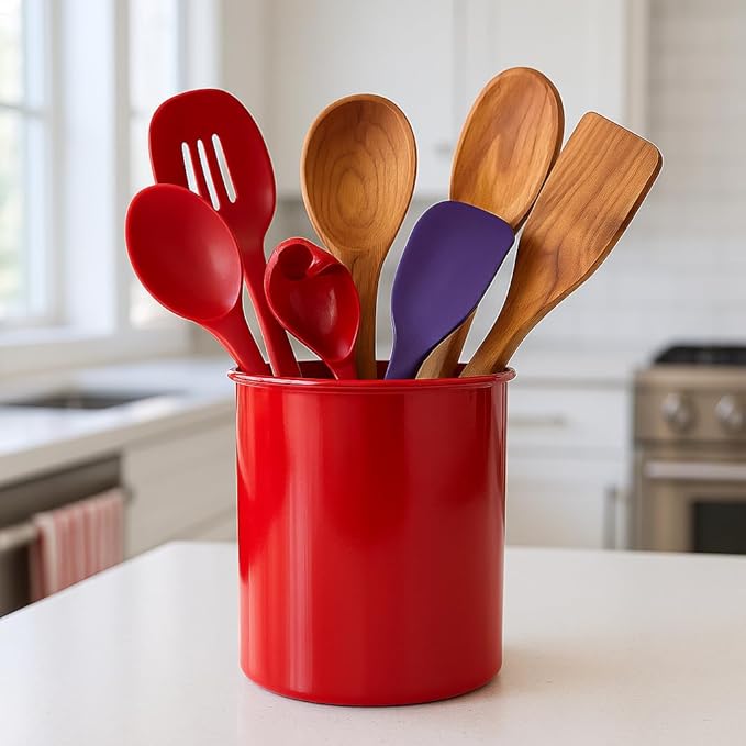 Reston Lloyd Multipurpose Utensil/Crock Holders Organize Wide Variety of Sizes of Utensils & Tools, Includes Extra Large, Large, & Miniature, Set of 3, Red
