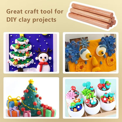 OLYCRAFT 8pcs Wood Rolling Pins 10 inch Clay Rolling Pins 1.1 inch Diameter Classic Wooden Rolling Pins Natural Wood Texture Rollers Wood Clay Roller for Clay Modeling Pottery Tools - Image 4