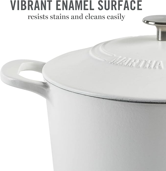 MARTHA STEWART Gatwick 7-Quart Enamel Cast Iron Dutch Oven Pot with Lid – Matte White – Durable Heavy-Duty Dutch Oven for Slow Cooking, Braising & Baking - Image 3