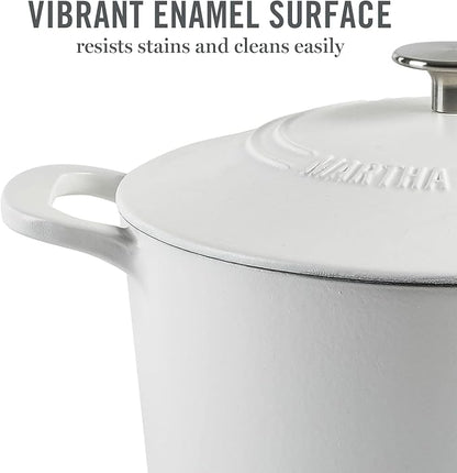 MARTHA STEWART Gatwick 7-Quart Enamel Cast Iron Dutch Oven Pot with Lid – Matte White – Durable Heavy-Duty Dutch Oven for Slow Cooking, Braising & Baking - Image 3