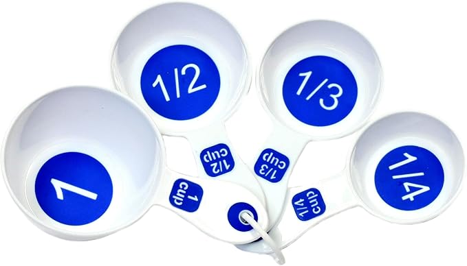 Chef Craft Select Plastic Measuring Cups, 1/4, 1/3, 1/2, and 1 cup, White and Blue by ChefCraft