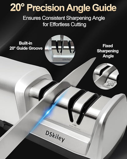 Electric Knife Sharpener for Kitchen – Professional 2-Stage 100% Diamond System with 20° Precision Angle, Fast Sharpening to Restore & Polish Chef Knives (2-Stage Silver) - Image 3