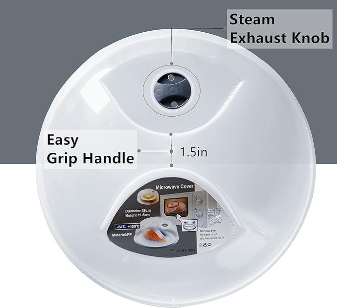 Microwave Splatter Cover for Food Large Microwave Plate Cover Guard Lid with Steam Vents, 1.5 Inch BPA Free & Dishwasher Safe-Grey - Image 5