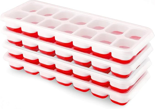 Ice Cube Trays 4 Pack, Airabc Silicone Ice Cube Trays with Removable Lid, Easy-Release Flexible 14-cube Ice Trays, LFGB Certified and BPA Free, Stackable Ice Trays with Covers for Cocktail, Freezer by AlwaysMeetAllYourIceMakingNeeds