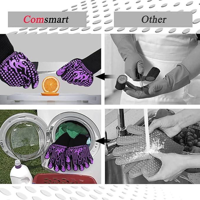 Comsmart BBQ Gloves, 1472 Degree F Heat Resistant Grilling Gloves Silicone Non-Slip Oven Gloves Long Kitchen Gloves for Barbecue, Cooking, Baking(Purple) - Image 5