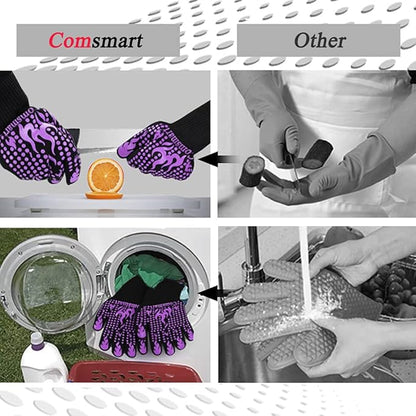Comsmart BBQ Gloves, 1472 Degree F Heat Resistant Grilling Gloves Silicone Non-Slip Oven Gloves Long Kitchen Gloves for Barbecue, Cooking, Baking(Purple) - Image 5